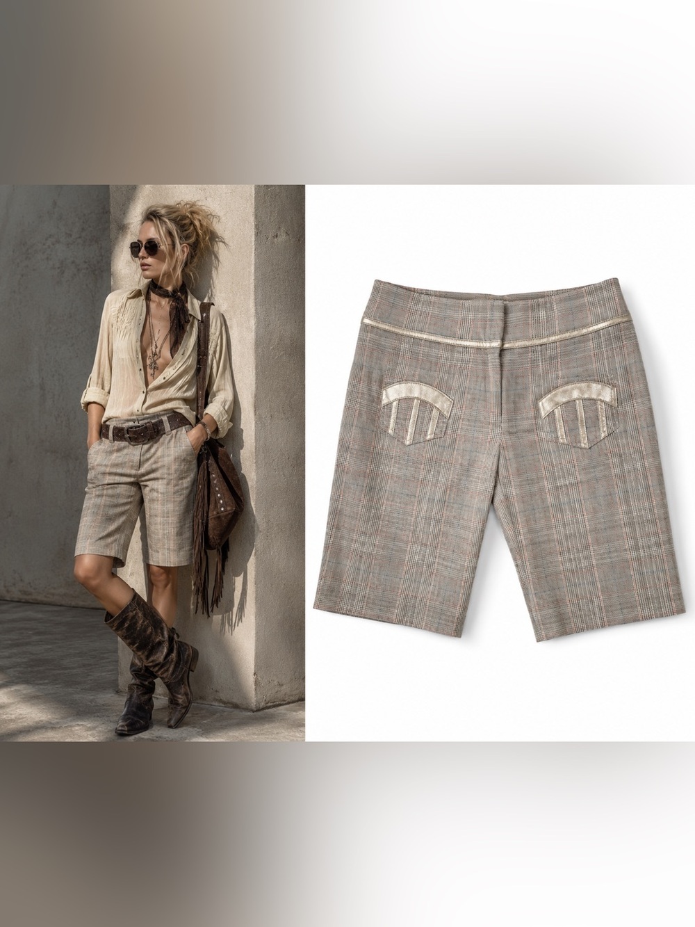 JAK & RAE Plaid Bermuda Shorts Size 10 Cotton Linen Blend Y2K